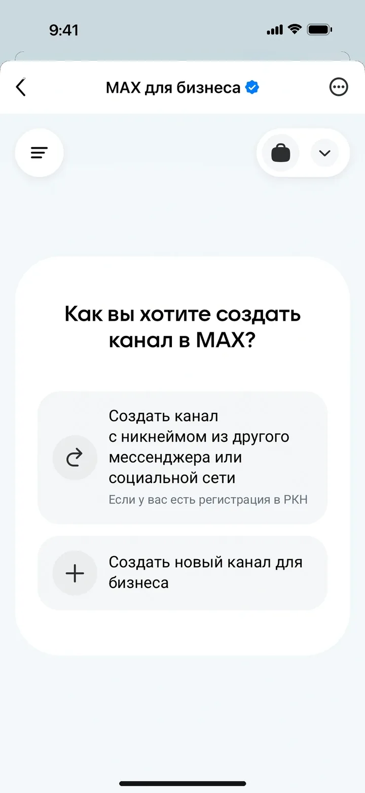 Экран Как вы хотите создать канал в MAX с двумя вариантами